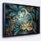 Designart - Symmetrical Blue Gold Fractal Flower - Abstract Print On Framed Canvas